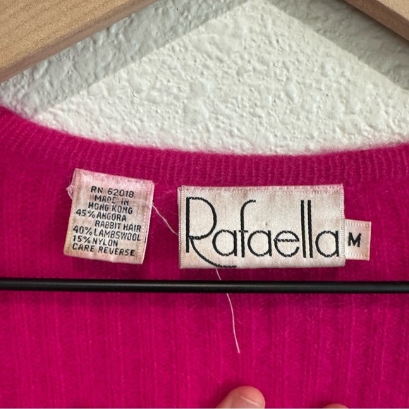 VTG Rafella Womens Medium Fushia Pink Rabit Hair Ribbed Cardigan Bright Cozy - Picture 3 of 8